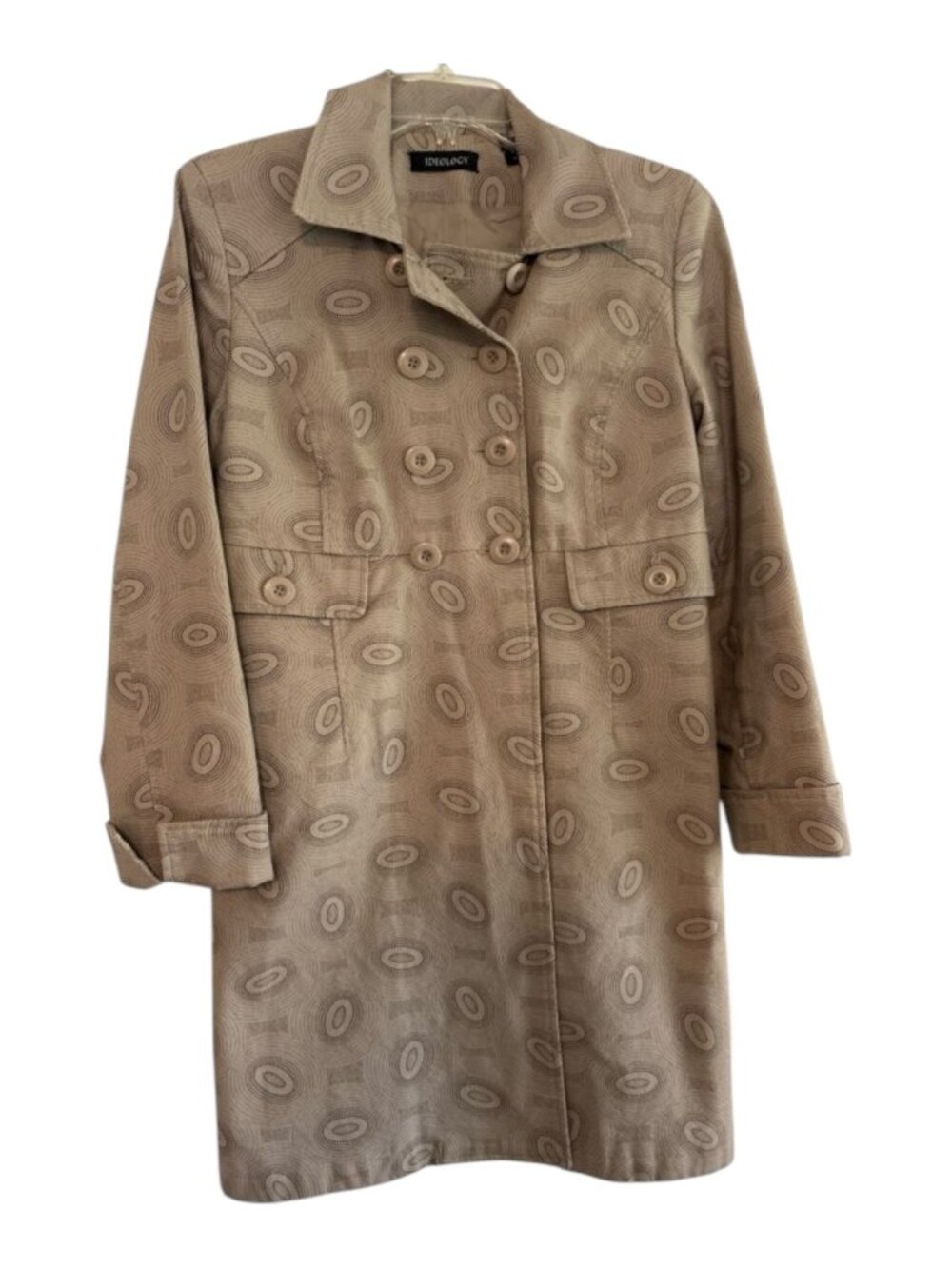 Ideology Women's Double Breasted Patterned Mid 3/4 Length Coat Jacket Size S